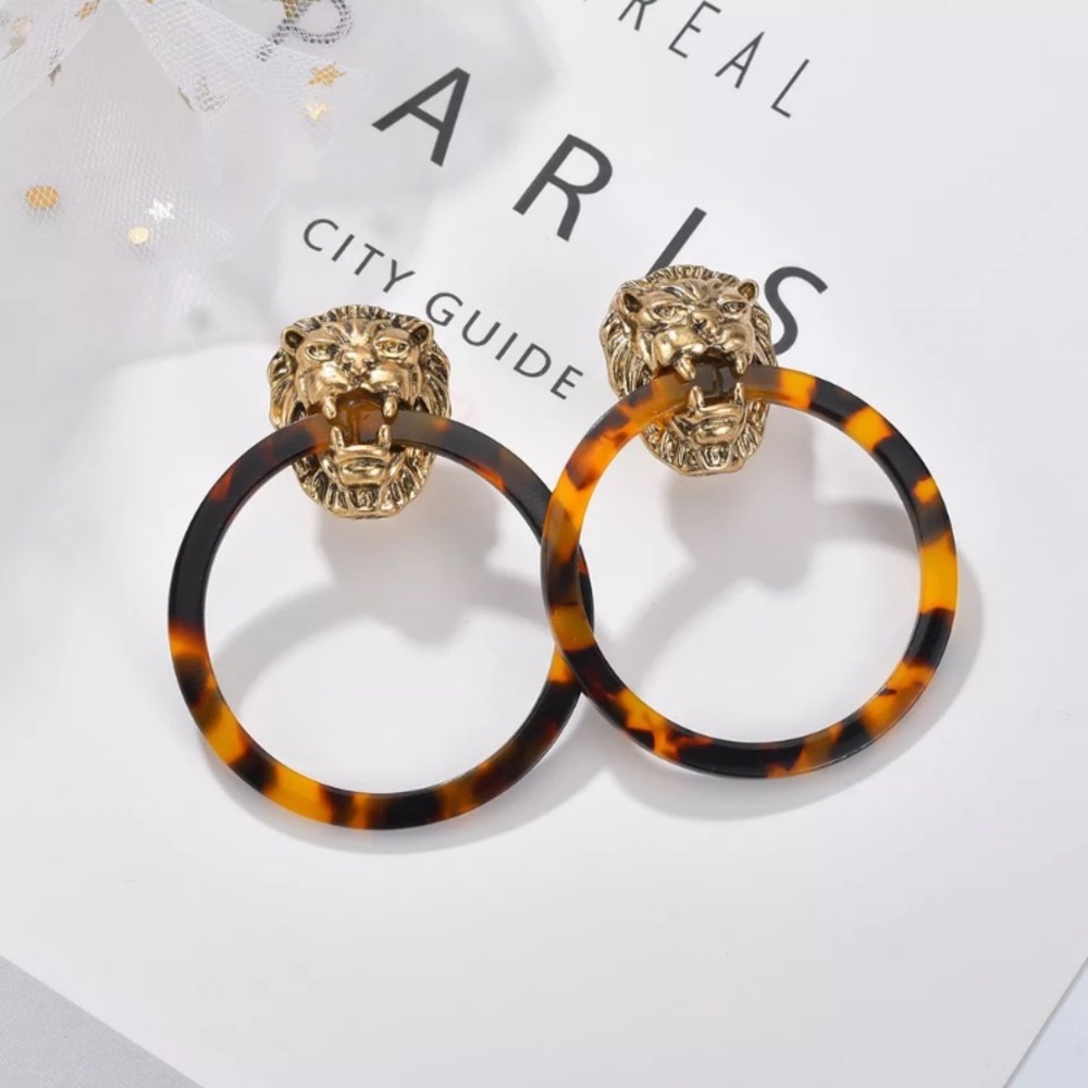 Acrylic Lion Head Large Hoop Earrings